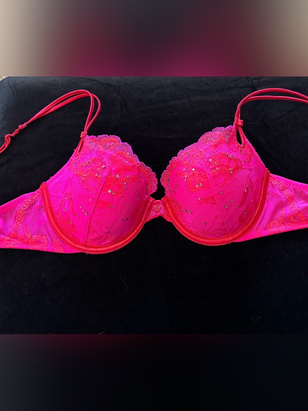 Victoria Secret Women's Hot Pink Lace Push-Up Bra with Embellishments
